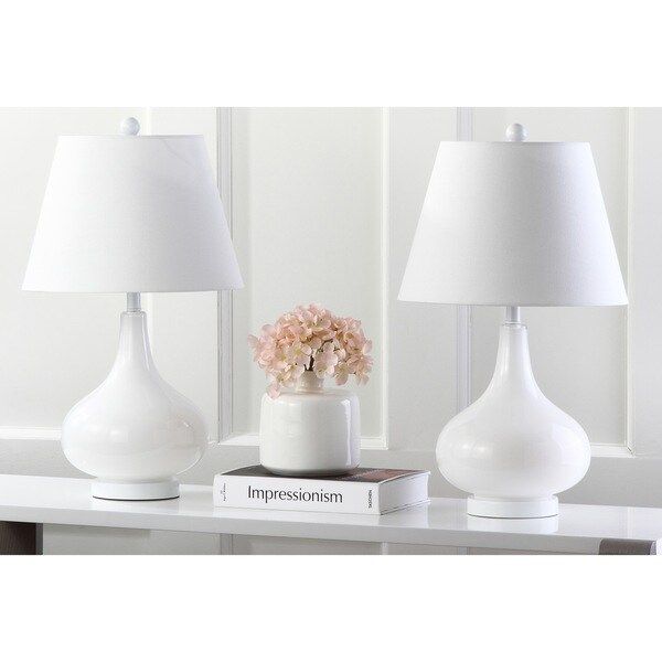 Safavieh Lighting 24-inch Amy Gourd Glass White Table Lamp (Set of 2) - 14" x 14" x 24" | Bed Bath & Beyond