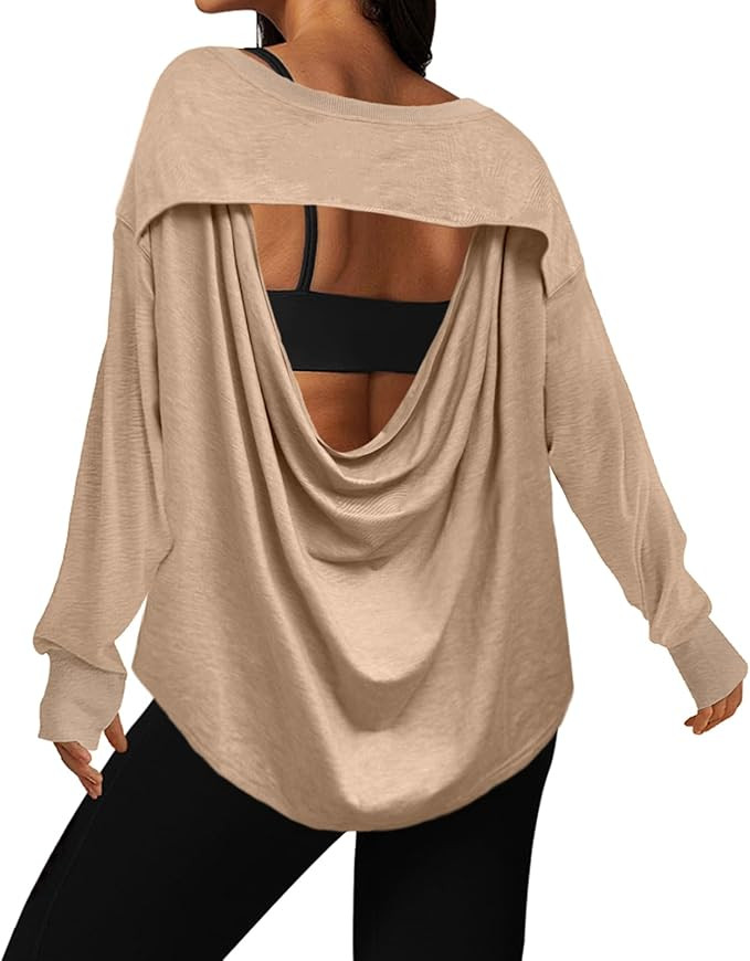UNIANKIYA Open Back Workout Tops for Women Long Sleeve T Shirts Casual Activewear Athletic Yoga G... | Amazon (US)