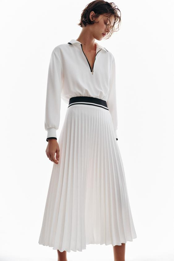 COMBINATION PLEATED MIDI DRESS | Zara US