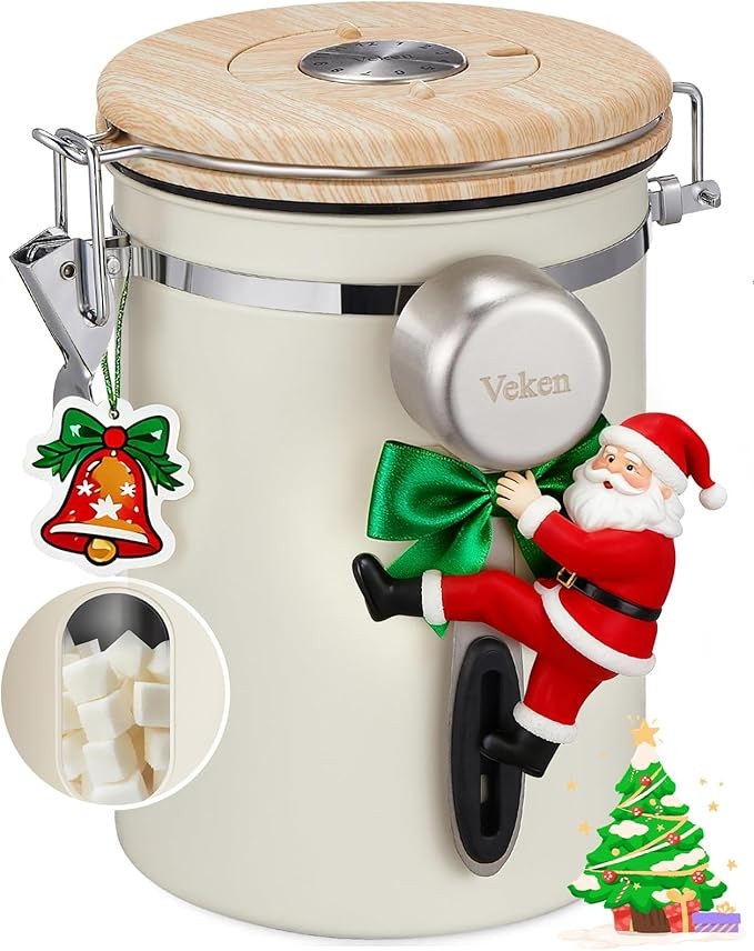 Veken Coffee Sugar Canister with Window, Christmas Coffee Lovers Gift Basket Set, Airtight Stainl... | Amazon (US)