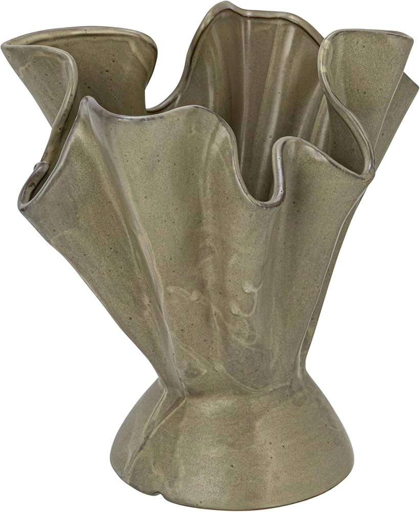 Bloomingville Stoneware Ruffled Vase with Reactive Glaze, Sage | Amazon (US)