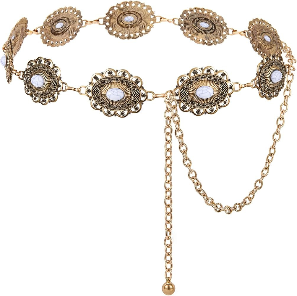 XZQTIVE Women Boho Chain Belts For Dresses Jeans Western Cowgirl Waist Links Belt Adjustable Meta... | Amazon (US)