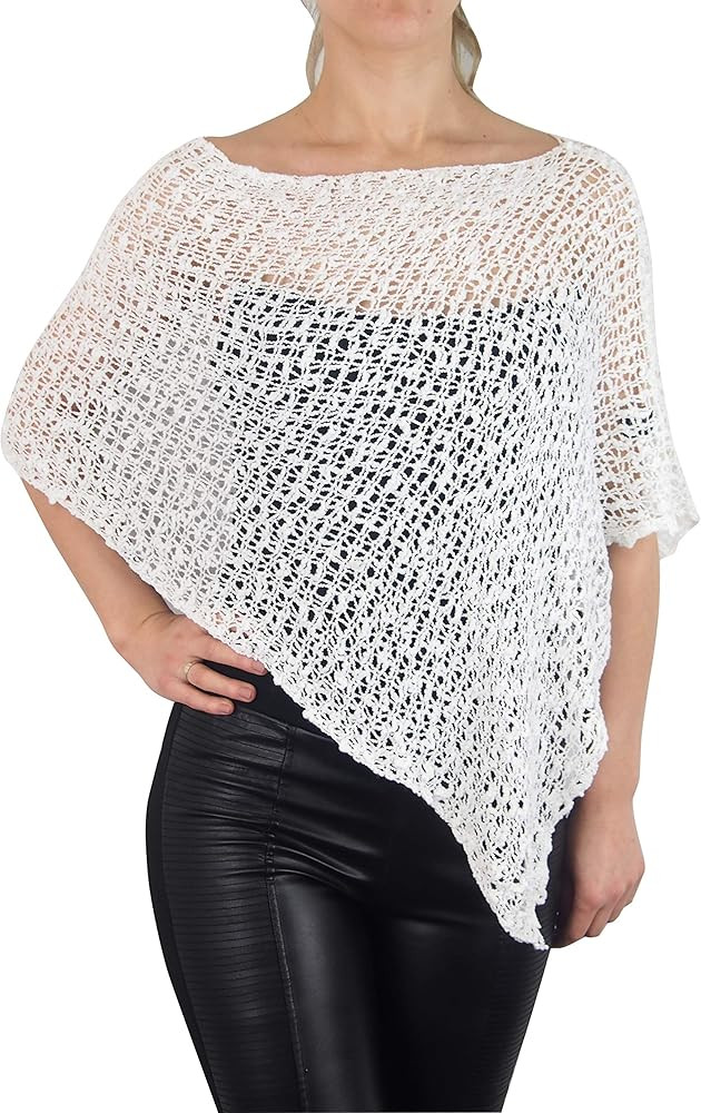 Mimosa Ladies Popcorn Style Plain Stretch Fish Net Crochet Batwing Small Poncho | Amazon (UK)