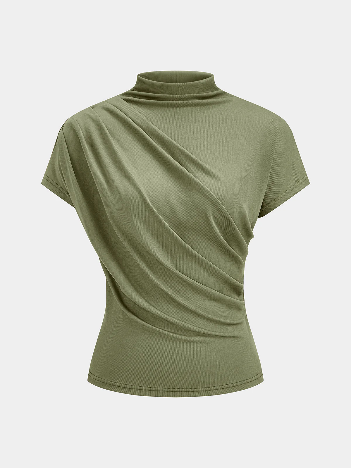 Ruched Mock Neck Short Sleeve Top | Commense