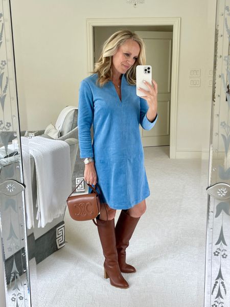 French blue corduroy Emerson Dress from Tuckernuck 
classic shift dress
Fall dress
Tall brown boots 

#LTKshoecrush #LTKSeasonal #LTKstyletip