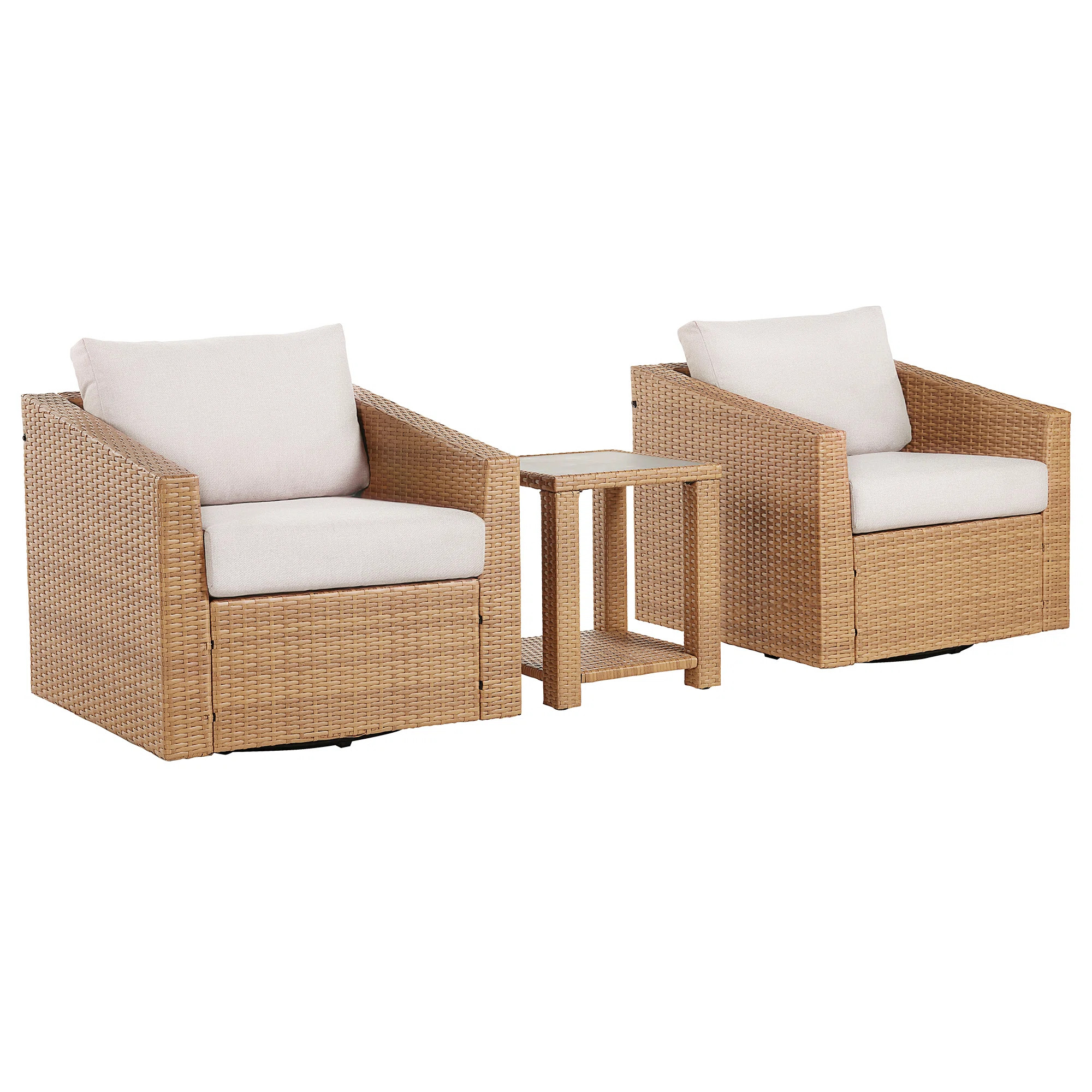 Tiaka 2-Person Swivel Rattan Outdoor Seating Group With Side Table | Wayfair North America