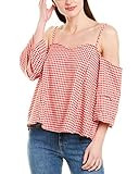 MOON RIVER Women's Printed Plaid Cold Shoulder TOP with Tiered Sleeves, red Gingham, M | Amazon (US)