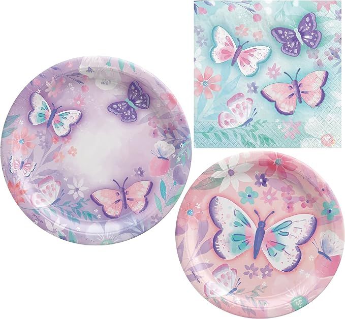 Butterfly Flutter Party Pack for 16 People | Floral Butterfly Paper Dinner and Dessert Plates and... | Amazon (US)