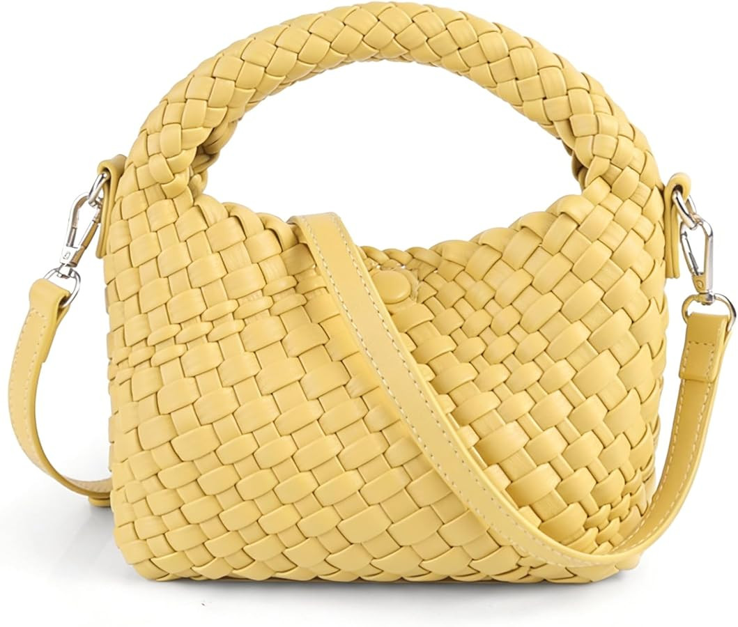 Woven Crossbody Bag Small Tote Cute Purse for Women,Top Handle Handbag Pu Leather Shoulderbag wit... | Amazon (US)