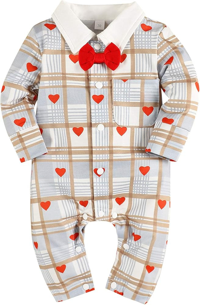 bilison Baby Boy Valentines Day Outfit Gentleman Bowtie Tuxedo Suit One Piece Romper Jumpsuit Ove... | Amazon (US)