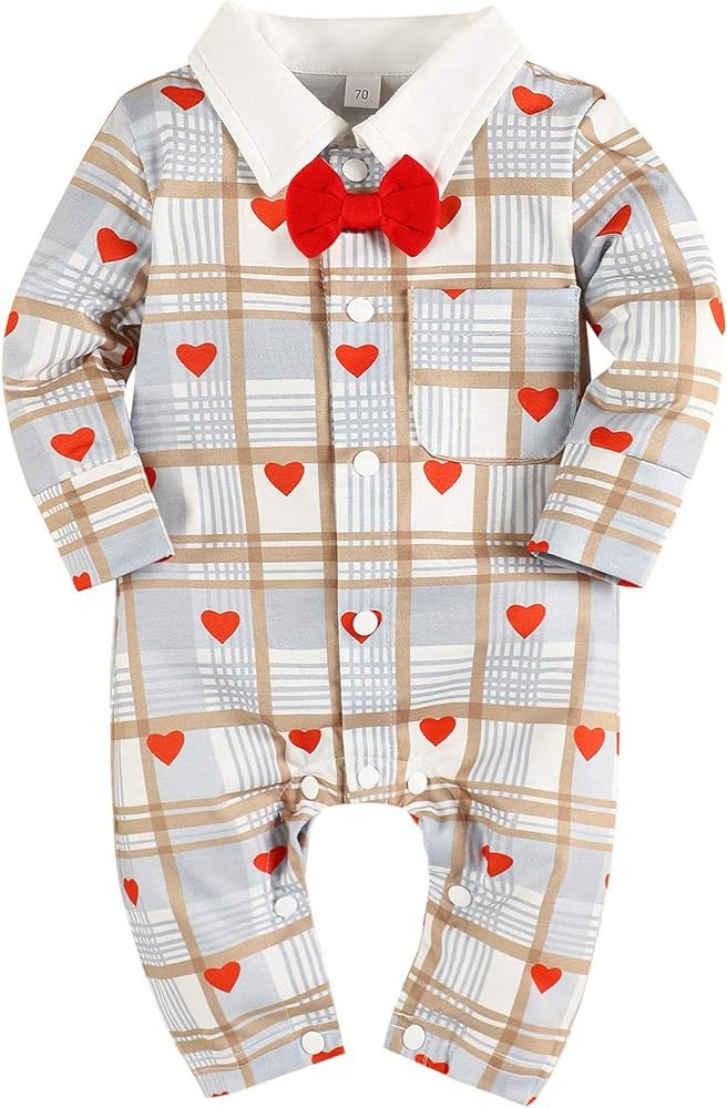 bilison Baby Boy Valentines Day Outfit Gentleman Bowtie Tuxedo Suit One Piece Romper Jumpsuit Overal | Amazon (US)