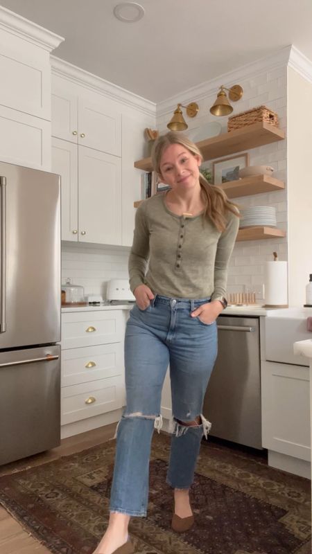 Henley + relaxed jeans + the best washable flats

#LTKfit
