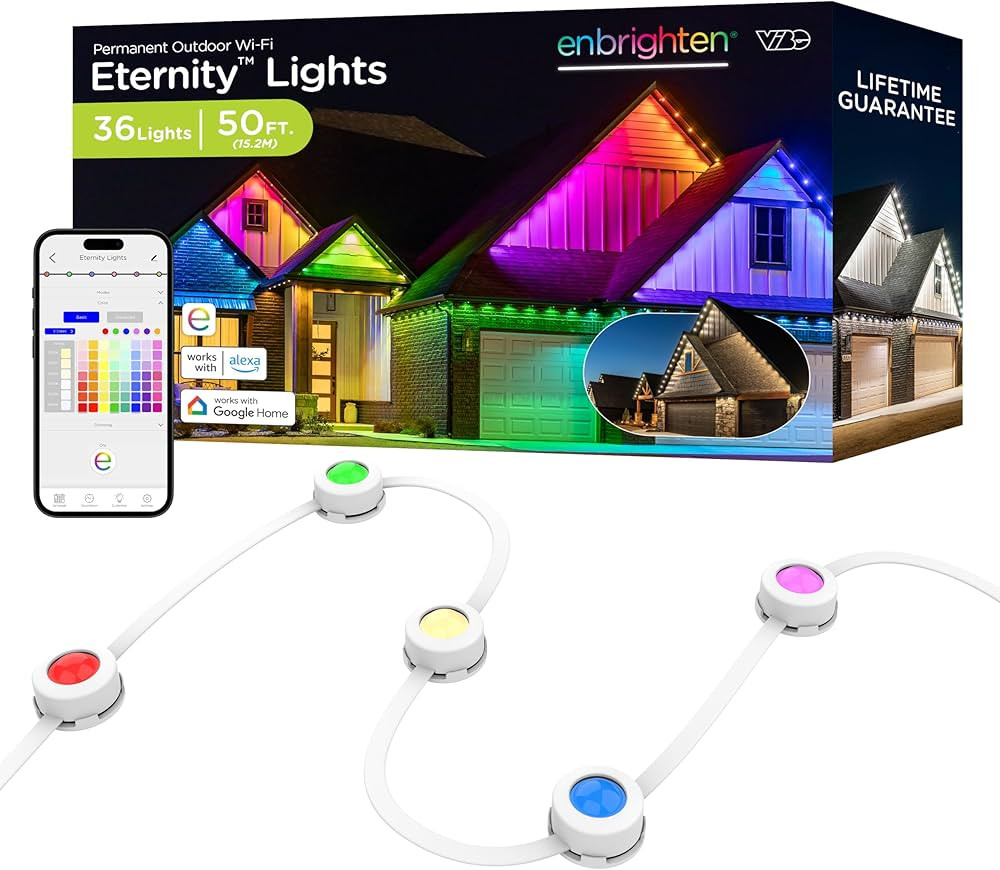 Enbrighten Eternity Permanent Outdoor Lights, 50ft, 36 RGBWIC LEDs, White Eave Lights, Halloween ... | Amazon (US)