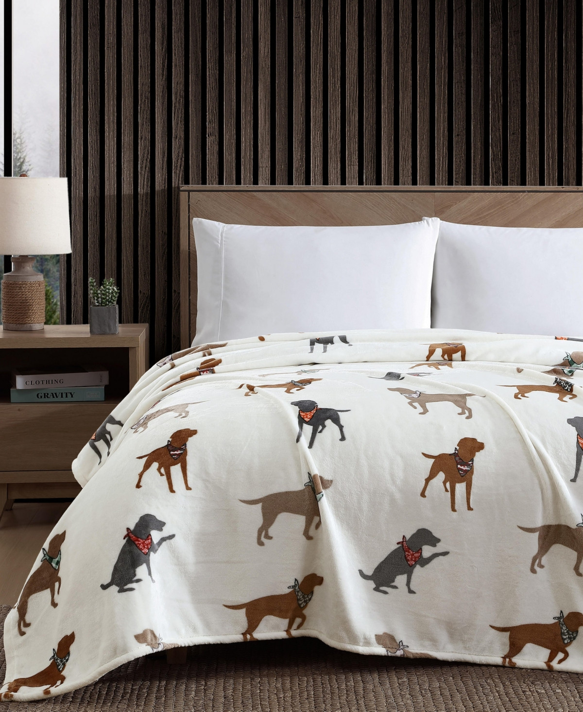 Eddie Bauer Dogs with Scarves Ultra Soft Plush Fleece Blanket, King - White/Grey/Beige | Macy's