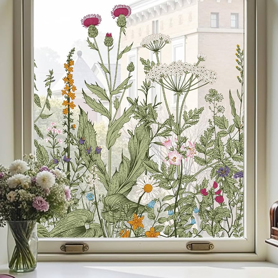Window Privacy Film,Colorful Floral Window Stickers,Removable DIY Bouquet Static Clings, Decals f... | Amazon (US)