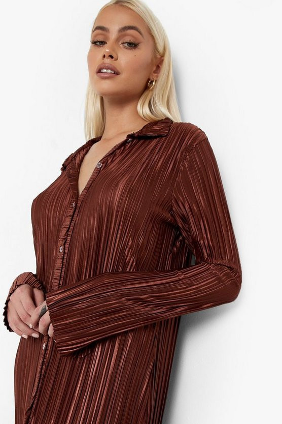 Plisse Shirt Midaxi Dress | Boohoo.com (US & CA)