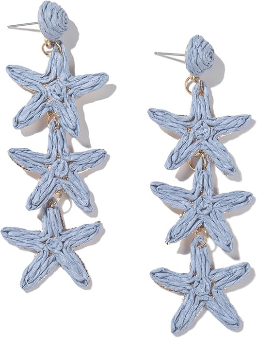 Boho Raffia Earrings Starfish Shell Seashell Dangle Drop Earrings Cute Statemnet Trendy Jewelry S... | Amazon (US)