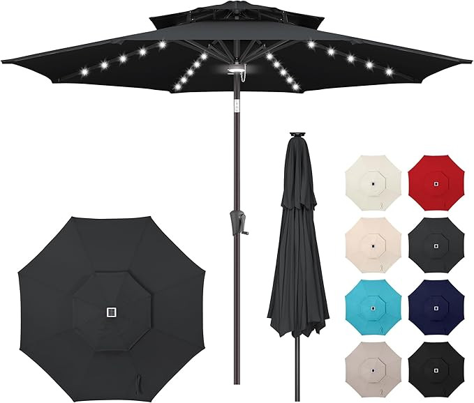 9ft Solar Umbrella Outdoor - Double Top Lighted Patio Umbrella with 40 LED Lights Waterprool Uv P... | Amazon (US)