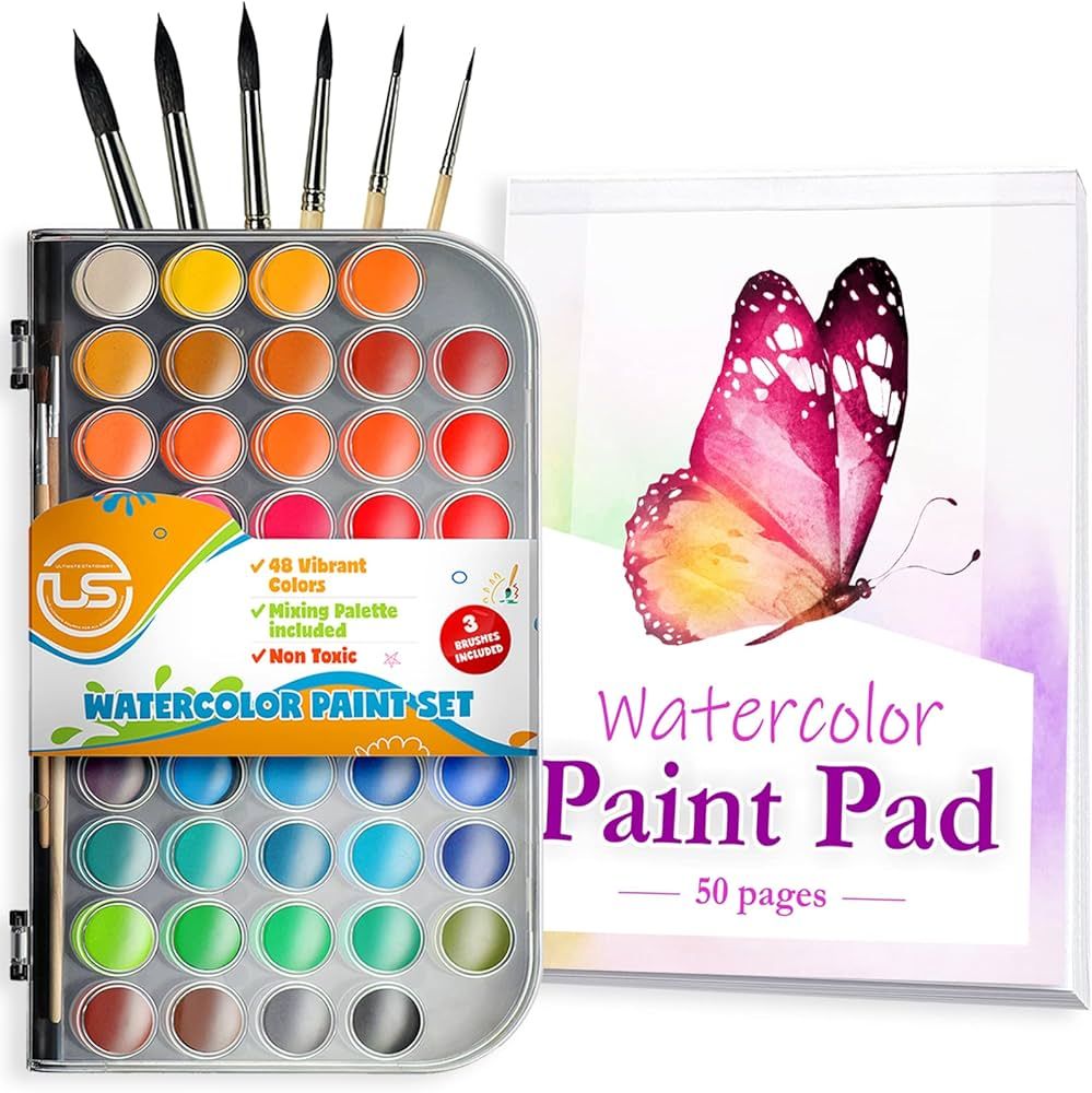 Watercolor Paint Set- Premium 48 Watercolor Paint. Water Color with Watercolor Book, Watercolor P... | Amazon (US)