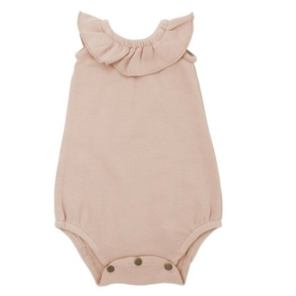 Organic Sleeveless Ruffle Collar Bodysuit, Rosewater | SpearmintLOVE
