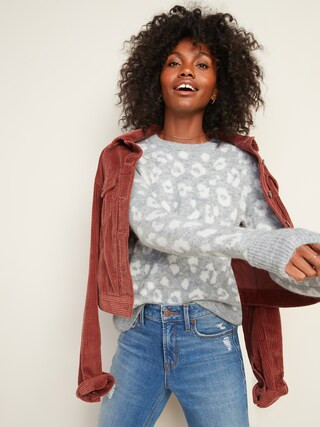 Cozy Leopard-Print Crew-Neck Sweater for Women | Old Navy (US)