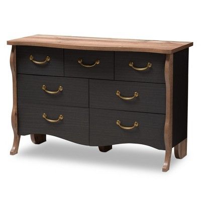 Romilly Country Cottage Farmhouse Oak Finished Wood 7 Drawer Dresser Black/Brown - Baxton Studio | Target