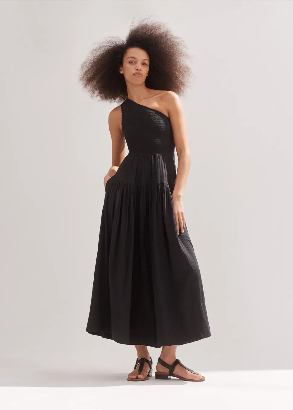 Cheesecloth Shirred One Shoulder Maxi Dress | ME+EM US