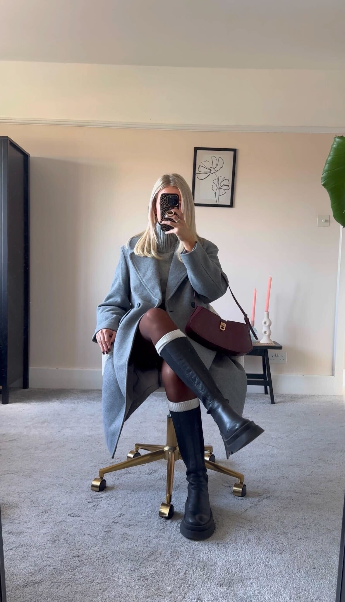 Autumn Winter Style, Autumn Winter Fashion, Grey Coat, Wool Coat, Knee High Boots, Grey Turtleneck, Wardrobe Staples, Grey Skirt  

 #LTKuk #LTKautumn #LTKwinter
