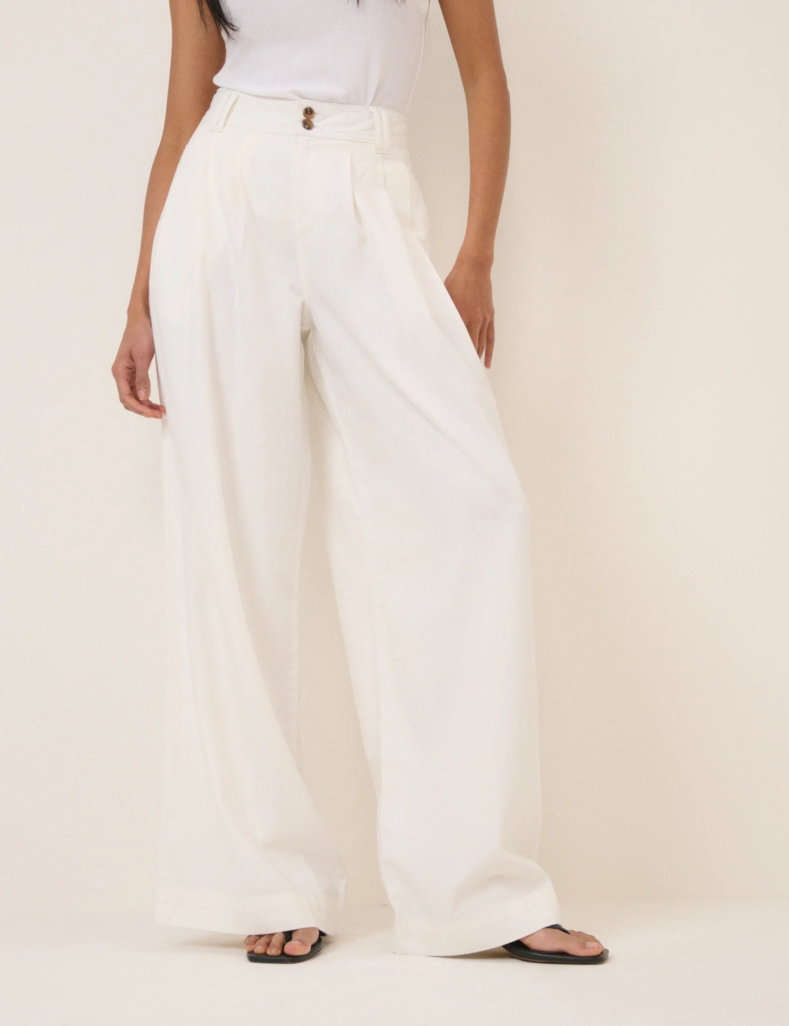 White Pleated Wide Leg Trousers | Nobody's Child