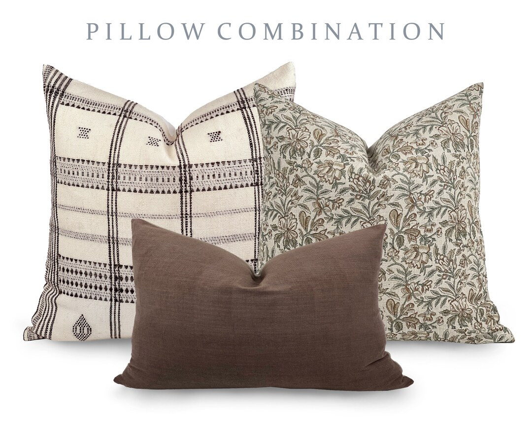 PILLOW COMBO Fall Pillow Combination, Cream Wool Pillow, Brown Floral Pillow, Brown Pillow, Pillo... | Etsy (US)