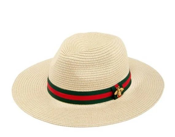 Tan Straw Fedora w/ Red and Green Bands | Etsy (US)