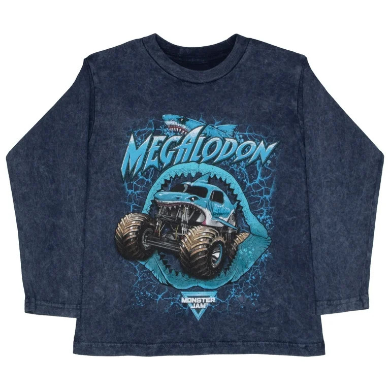 Monster Jam Megalodon Graphic Long Sleeve Crewneck T-Shirt (Little Boys & Big Boys), Sizes 4–16... | Walmart (US)