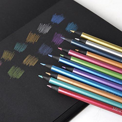 Metallic Colored Pencils Non-toxic Black Wood Drawing Pencils Pre-Sharpened 12 Assorted Colors Wo... | Amazon (US)