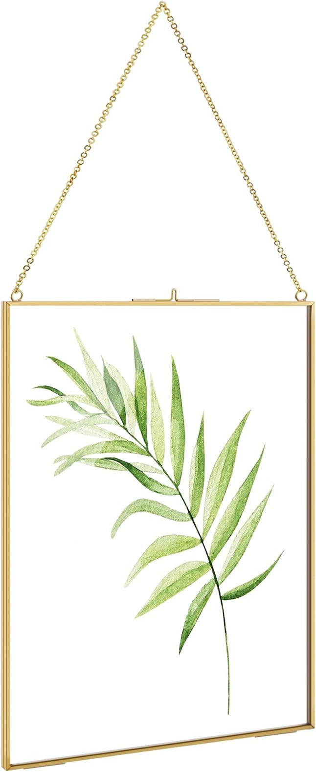 TLBTEK Brass Hanging Photo Frame,8x12 inch Double Glass Frame for Pressed Flowers,Clear DIY Vinta... | Amazon (US)