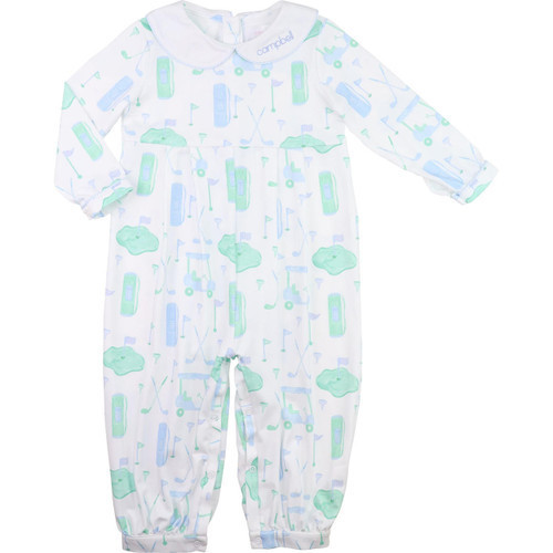 Blue And Green Knit Golf Long Romper | Cecil and Lou