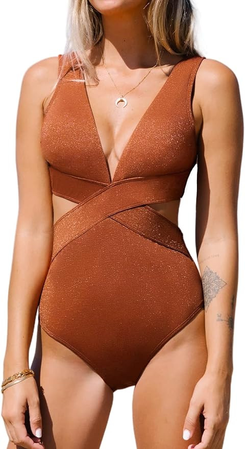 CUPSHE One Piece Swimsuit for Women Bathing Suit V Neck Cutout Sexy Swimwear Wide Straps Back Hoo... | Amazon (US)