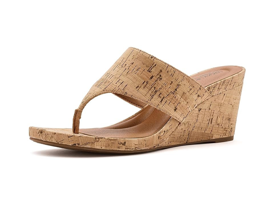 Lucky Brand Libbie Wedge Thong Sandals Women's Wedge Shoes Natural : 8.5 M, Leather/Suede | Zappos