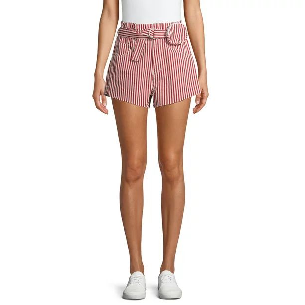 No Boundaries Juniors' Super High Rise Paperbag Shorts with Self Belt Purse | Walmart (US)