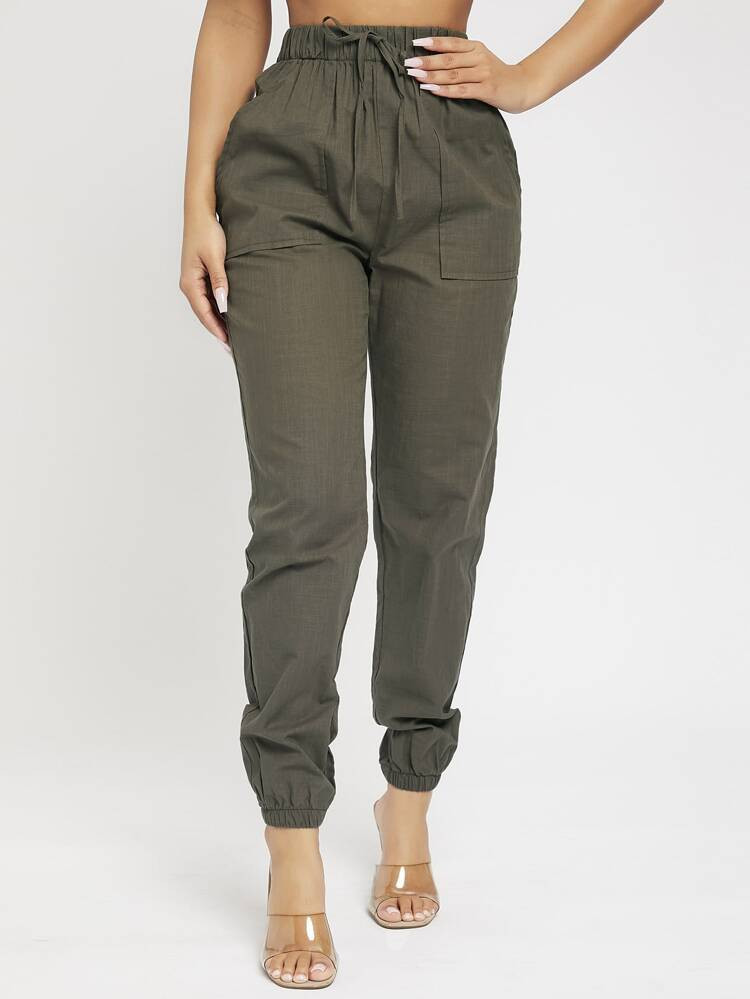SHEIN PETITE High Waist Knot Detail Jogger Pants | SHEIN