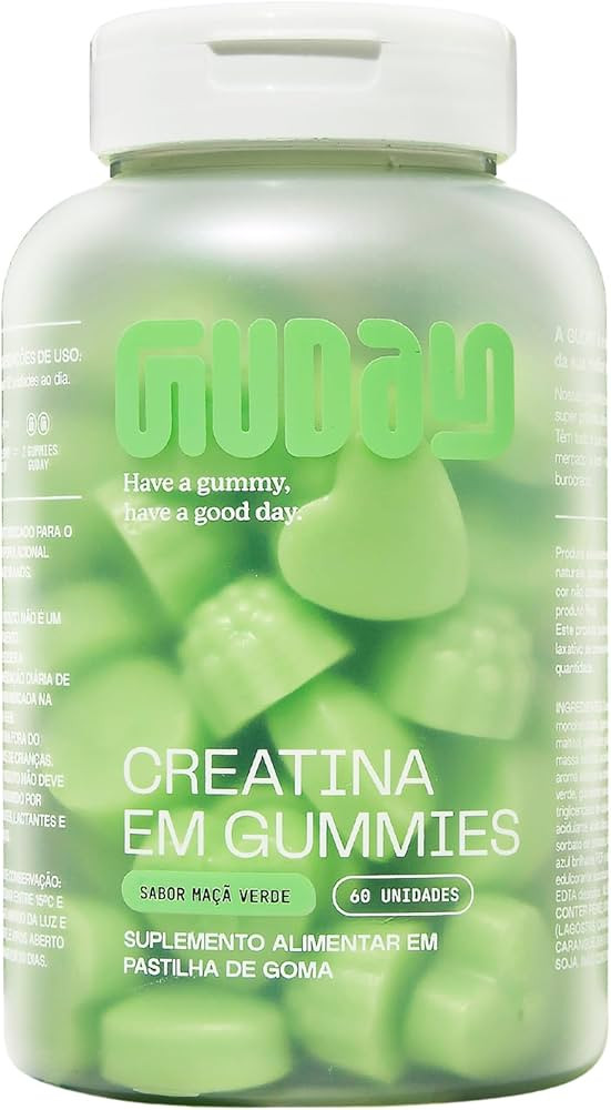 Guday Gummy de Creatina | 60 unidades (30 doses) | 3g de creatina por dose | Sabor Maça Verde | Amazon (BR)