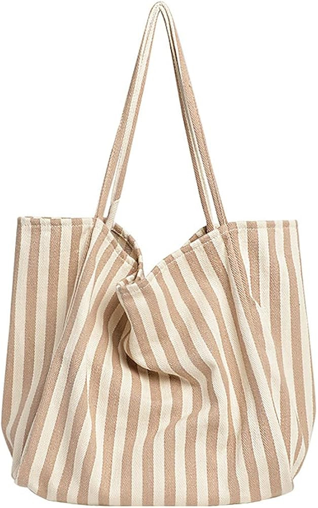 Women's Tote Bag Large Size Canvas Striped Beach Bag Shoulder Bag Hobo Bag Daily Working Handbag Big | Amazon (US)