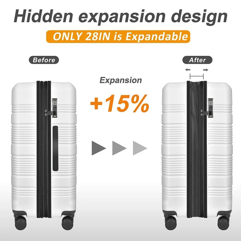 JZRTravel 3 Piece Luggage Sets Hard Shell Suitcase Set ABS+PC Travel Trolley Case with Removable ... | Walmart (US)