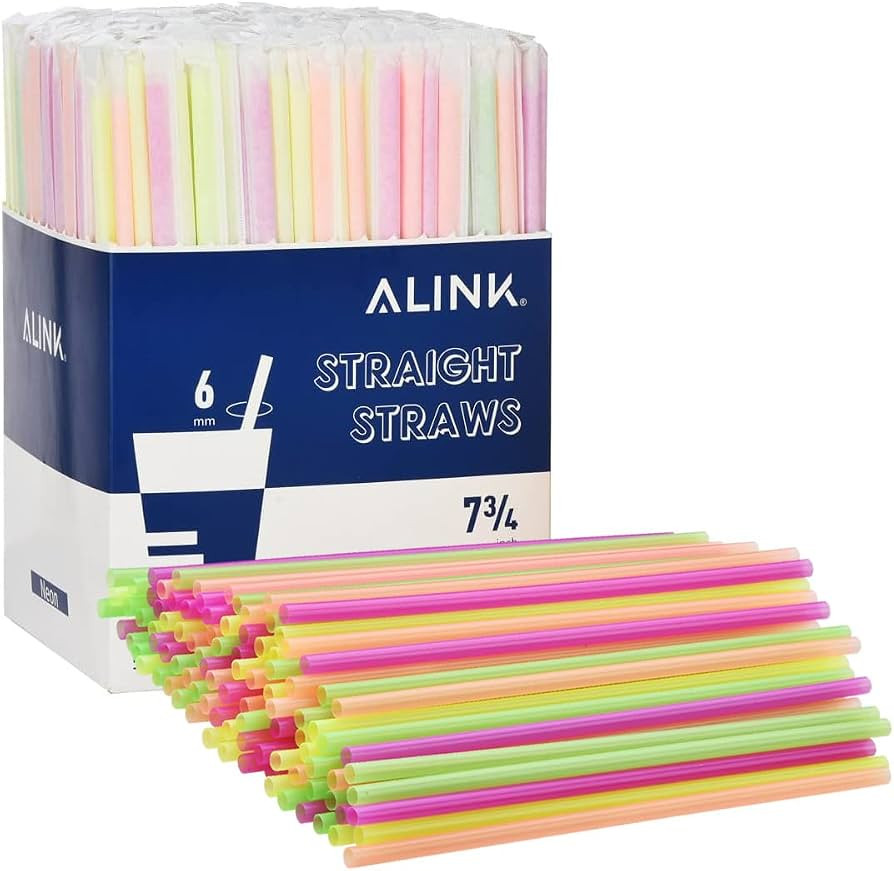 ALINK 500-Pack Plastic Disposable Drinking Straws Individually Wrapped, Neon Colored Straight Par... | Amazon (US)