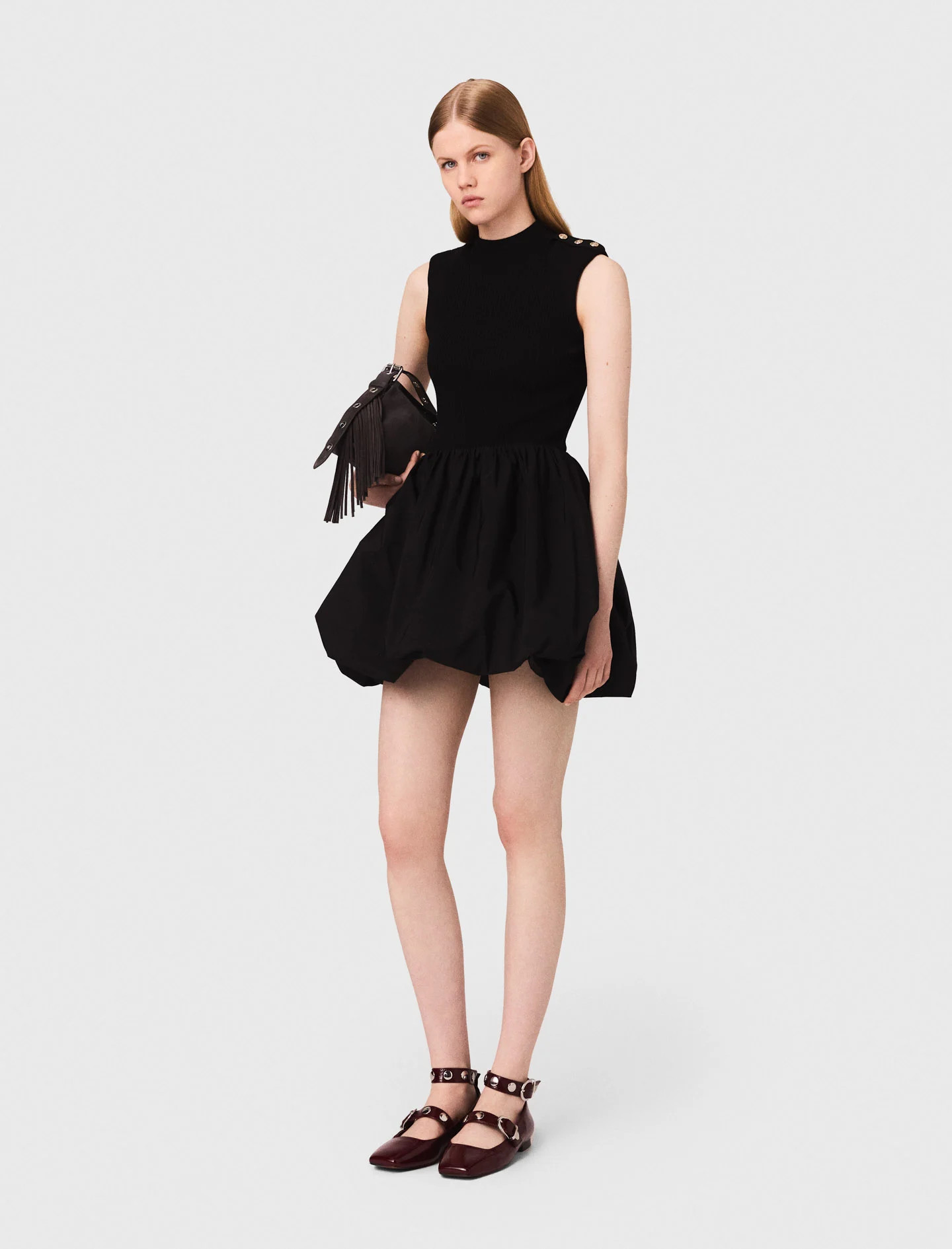 Short mesh and taffeta dress Black / Gray for Women | Maje | Maje US