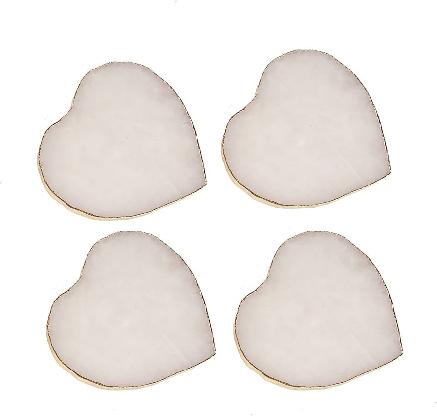 RIAQKGD Natural Agate Decor Coaster for Drinks Set of 4,White Crystal Geode with Golden Rim Gifts... | Amazon (US)