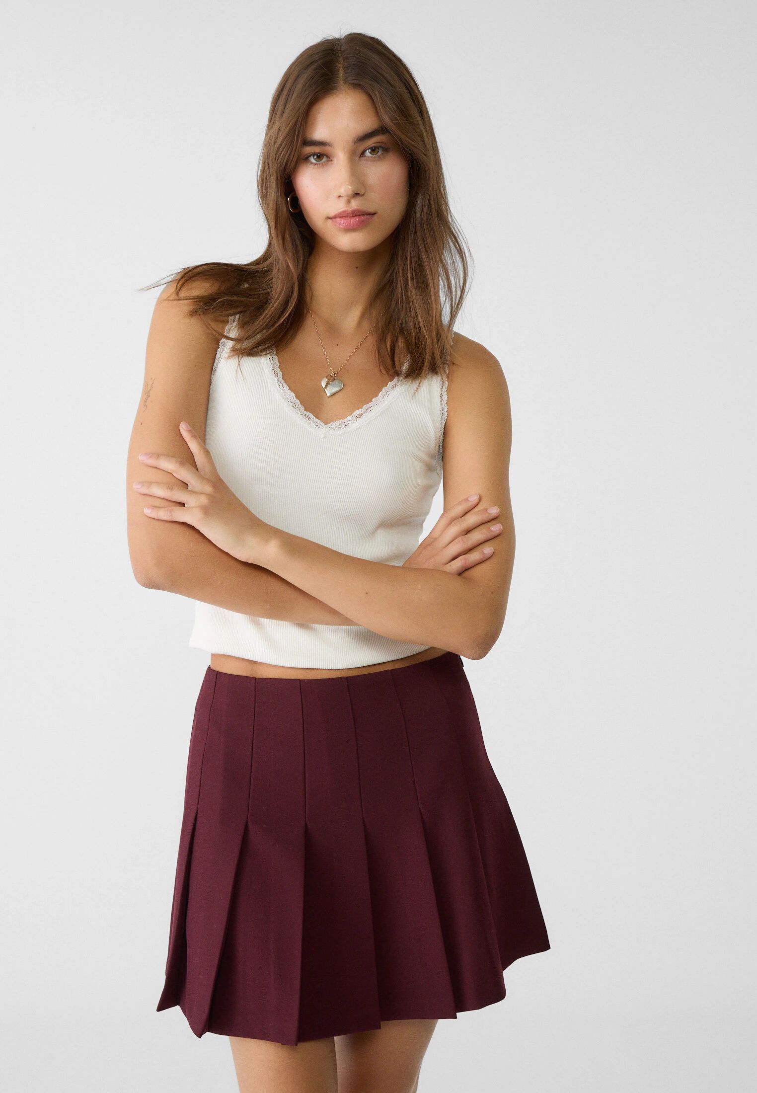 Box pleat mini skirt | Stradivarius (UK)