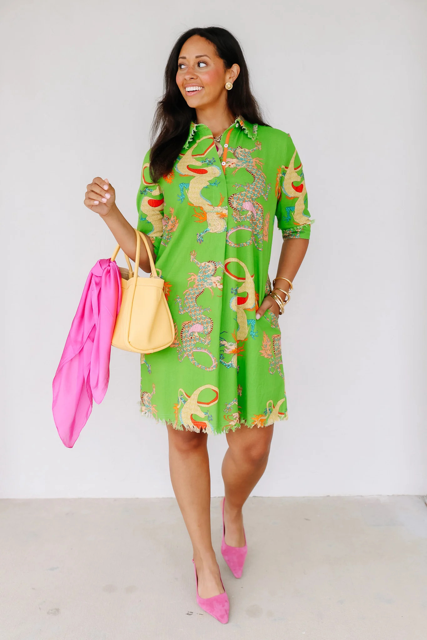 Chatham Green Popover 3/4 Sleeve Mini Dress | The Willow Tree