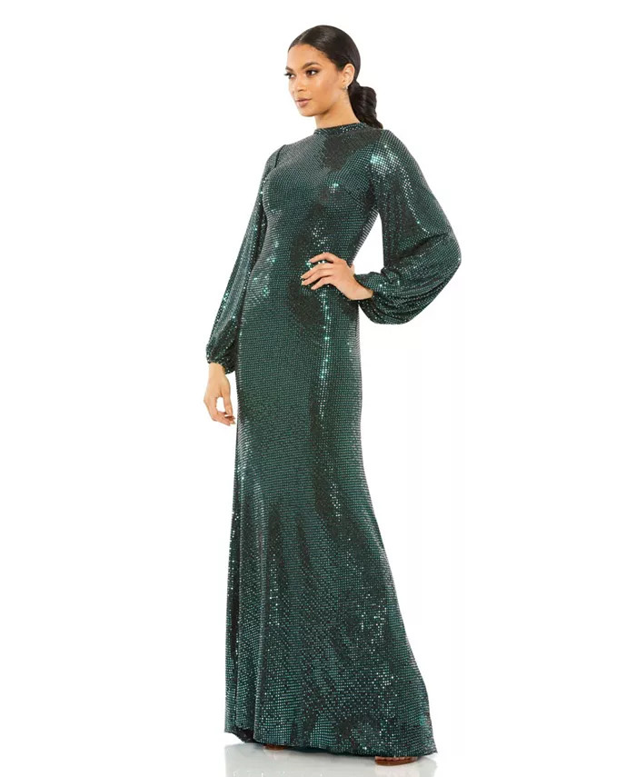 Women's Ieena Sequined High Neck Bishop Sleeve Gown | Macy's