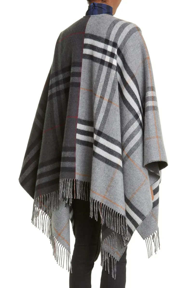 Burberry Split Check Fringe Trim Cashmere Cape | Nordstrom | Nordstrom