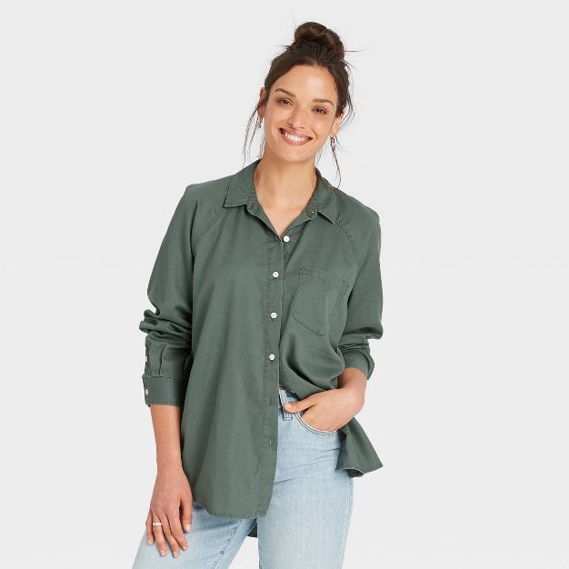 Women's Raglan Long Sleeve Button-Down Shirt - Universal Thread™ | Target